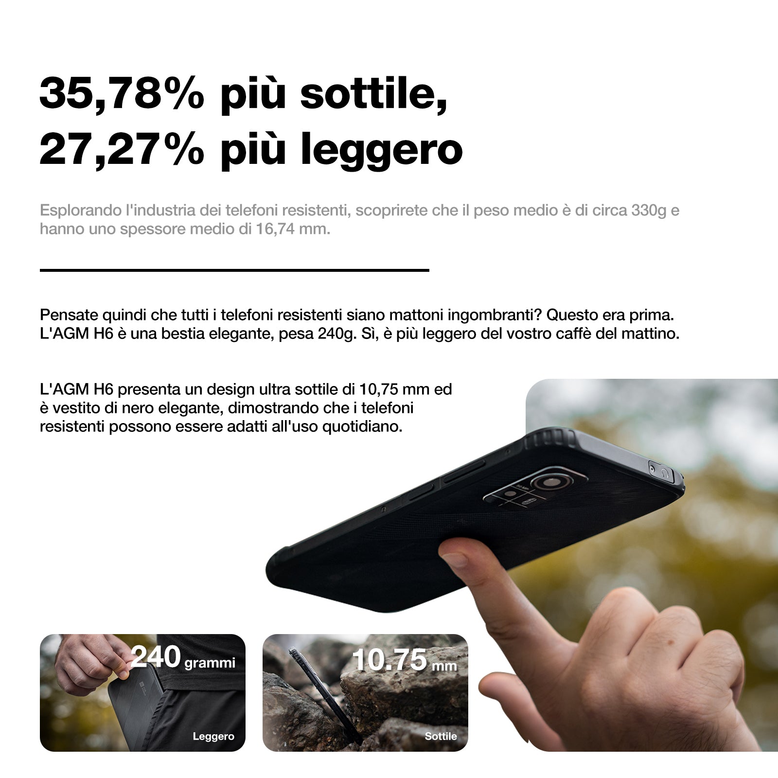 AGM H6 | Ultrasottile | Indistruttibile | Display da 6,56 pollici a 90Hz | 8GB di RAM + 8GB di RAM Virtuale Espansa + 256GB di ROM | Android 13