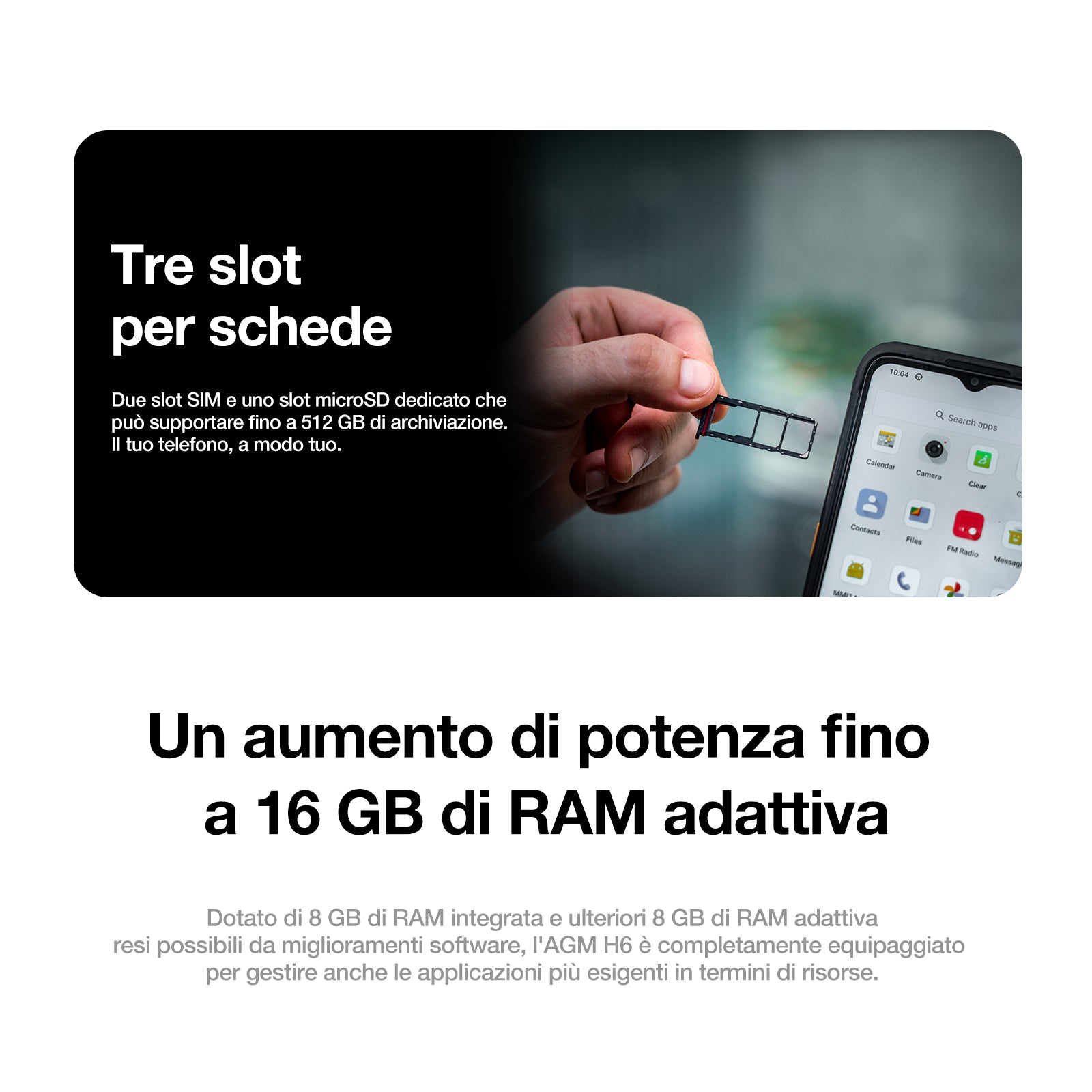 AGM H6 | Ultrasottile | Indistruttibile | Display da 6,56 pollici a 90Hz | 8GB di RAM + 8GB di RAM Virtuale Espansa + 256GB di ROM | Android 13