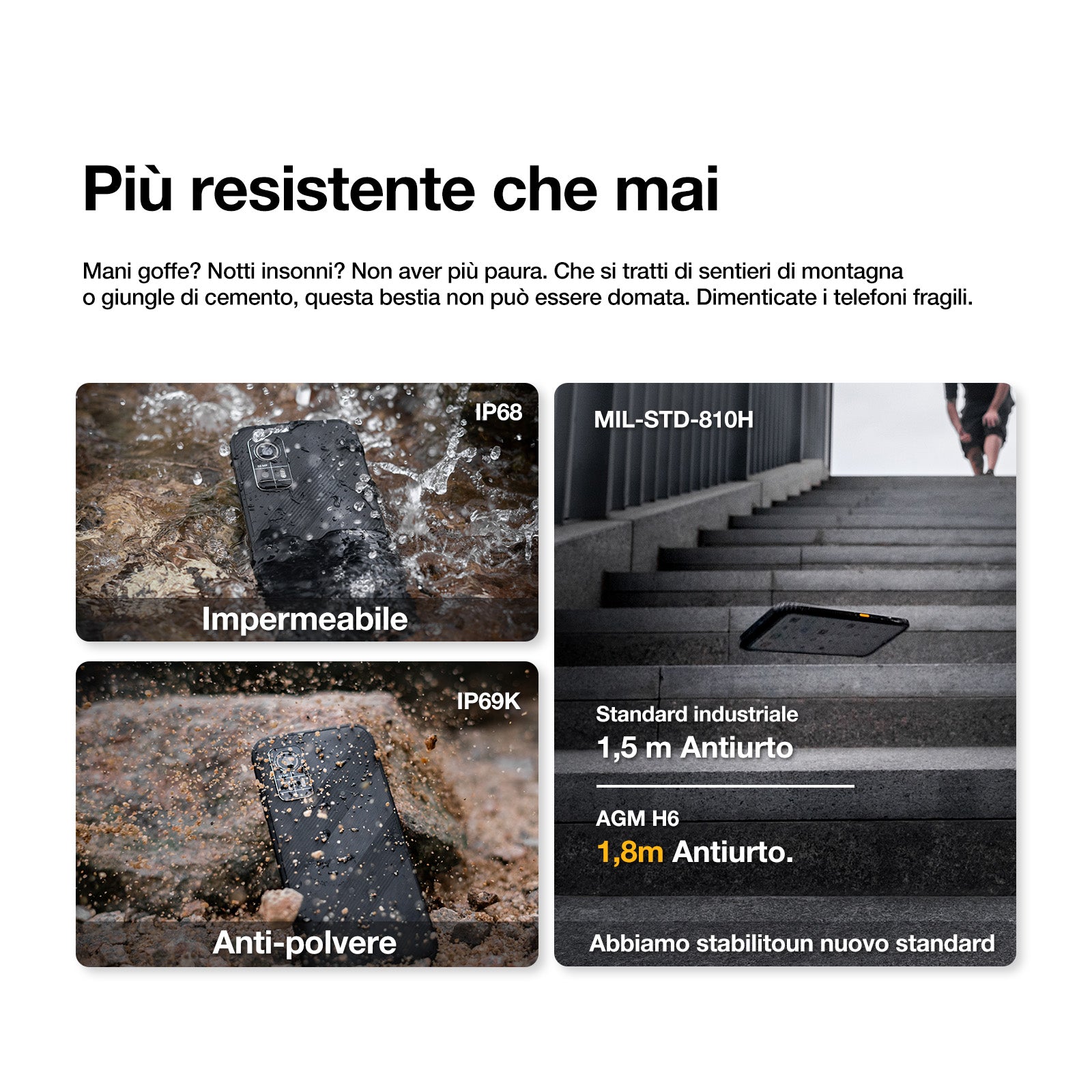 AGM H6 | Ultrasottile | Indistruttibile | Display da 6,56 pollici a 90Hz | 8GB di RAM + 8GB di RAM Virtuale Espansa + 256GB di ROM | Android 13