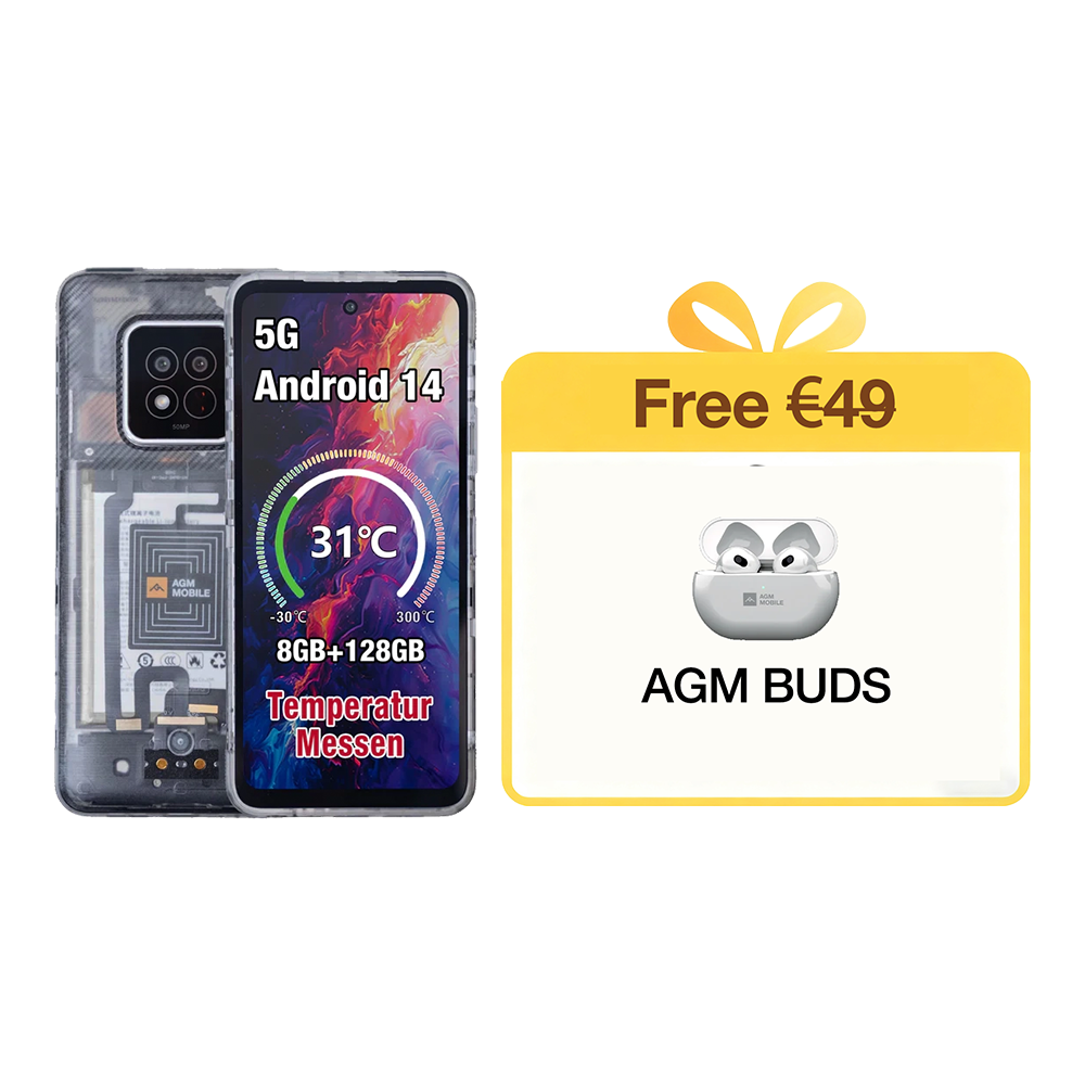 AGM X6 Phantom | Aspetto trasparente | Elegante | Smartphone robusto Octa-Core 5G | Rilevamento della temperatura multi-scena | Pulsante laterale personalizzabile | Fotocamera principale da 50 MP | Android 14