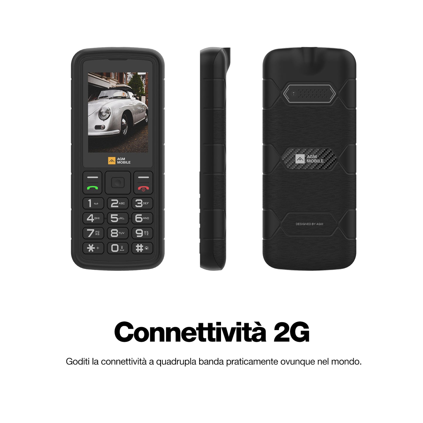 AGM M9 | Robusto | 2G | Ergonomico | Facile da usare | Chiamata rapida | Doppia SIM