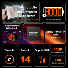 AGM PAD P2 Active | 4G LTE | Robusto | Custodia Rimovibile | Widevine L1 | Helio G99 | Android 14