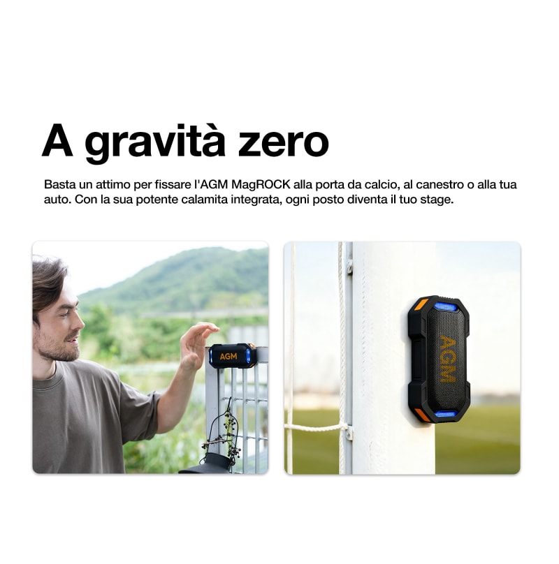 AGM MAG ROCK | Cuffia Bluetooth Magnetica | Impermeabile IPX7 | Galleggiante | Suono Potente 8W | Luci RGB per Feste