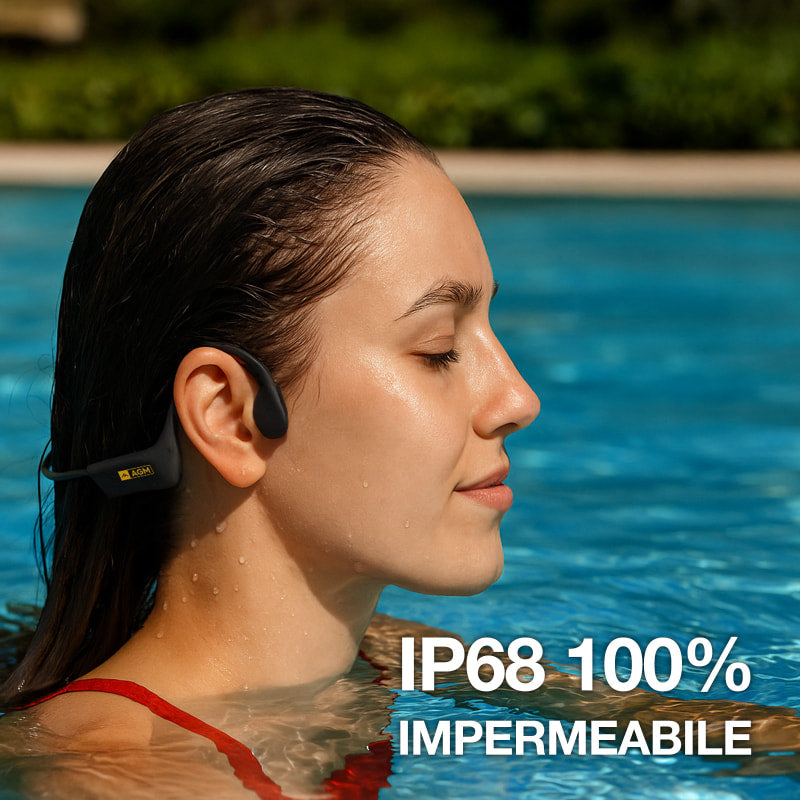AGM Motion buds | IP68 Impermeabile | Cuffie per Allenamento in Acqua | Auricolari Bluetooth | Cuffie Senza Fili a Conduzione Ossea