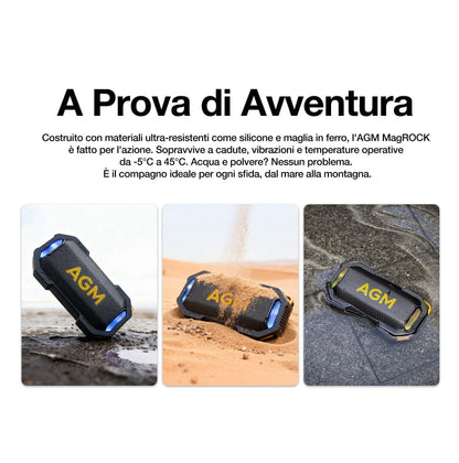 AGM MAG ROCK | Cuffia Bluetooth Magnetica | Impermeabile IPX7 | Galleggiante | Suono Potente 8W | Luci RGB per Feste