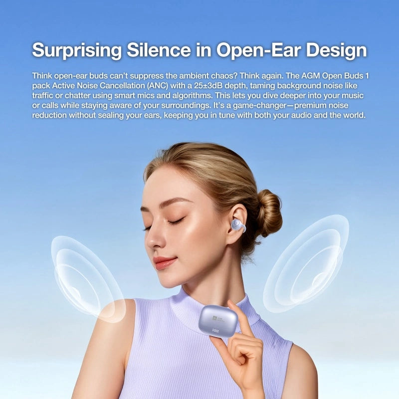 AGM Open Buds 1 | Design Open-Ear | ANC 25+3dB | Autonomia fino a 6 ore | Resistenza all'Acqua IPX4