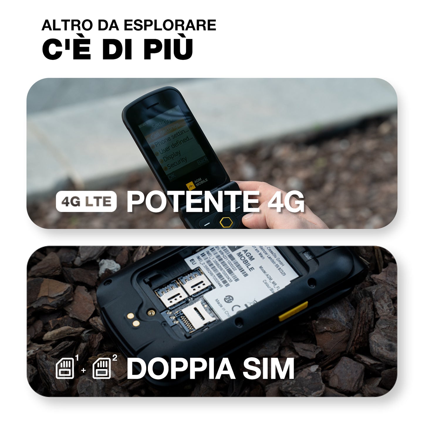 AGM M8 FLIP | Telefono flip robusto 4G | Tasto laterale SOS | Chiamata con un solo clic | Altoparlante potente | Batteria grande | Magazzino negli Stati Uniti