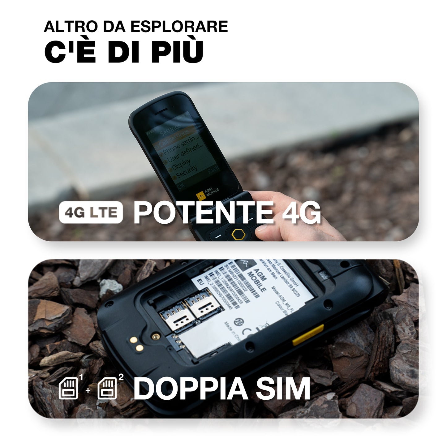 AGM M8 FLIP Security+ | Telefono flip resistente | Dati sicuri | Vulnerabilità ridotte | Nessun tracciamento