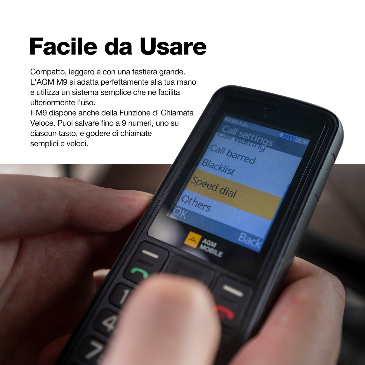 AGM M9 | Robusto | 2G | Ergonomico | Facile da usare | Chiamata rapida | Doppia SIM