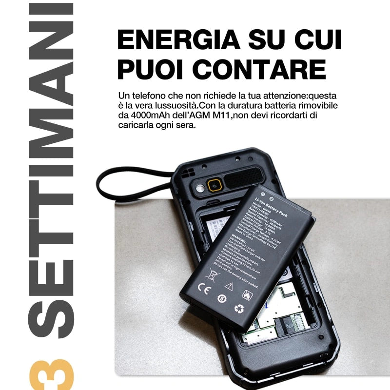 AGM M11｜Power Bank Robusto con Telefono｜Ricarica Inversa Cablata｜Hotspot WiFi 4G｜Batteria 4000mAh｜Supporto Cloud Phone｜Radio FM｜Jack 3.5mm｜Memoria Espandibile fino a 128GB