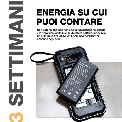 AGM M11｜Power Bank Robusto con Telefono｜Ricarica Inversa Cablata｜Hotspot WiFi 4G｜Batteria 4000mAh｜Supporto Cloud Phone｜Radio FM｜Jack 3.5mm｜Memoria Espandibile fino a 128GB