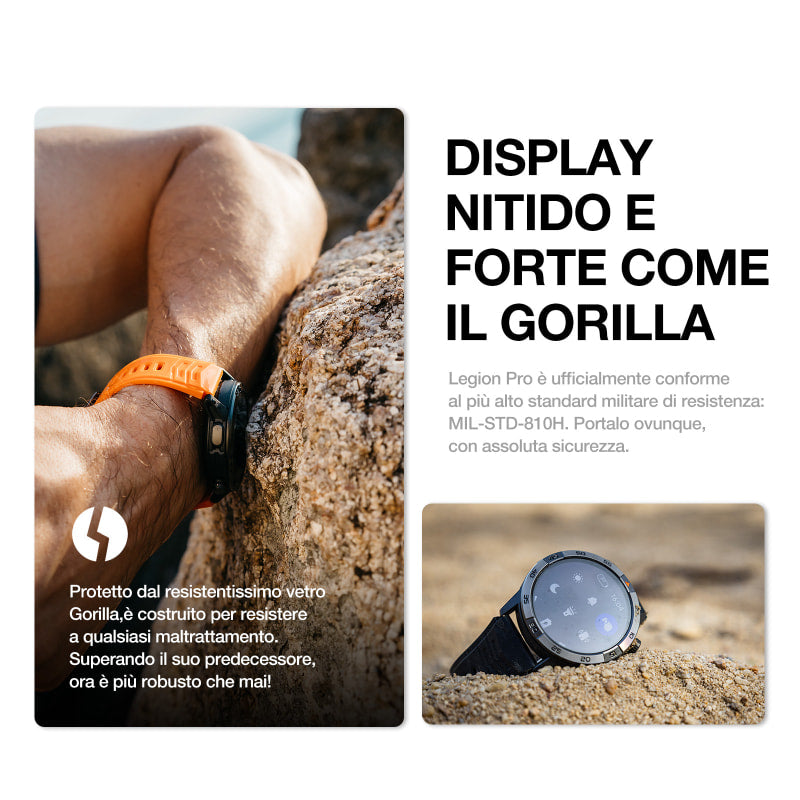 AGM Legion Pro | GPS | Mappe offline | 5ATM | Resistenza all'acqua IP68 | 100+ modalità sportive | Smartwatch