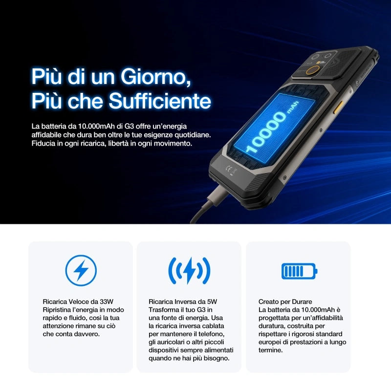 AGM G3 | Smartphone Robusto | 12GB+512GB | Batteria 10000mAh | Fotocamera Frontale 50MP | Display 120Hz | IP68 IP69K | Ricarica Wireless