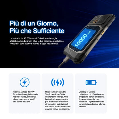 AGM G3 | Smartphone Robusto | 12GB+512GB | Batteria 10000mAh | Fotocamera Frontale 50MP | Display 120Hz | IP68 IP69K | Ricarica Wireless