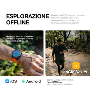 AGM Legion Pro | GPS | Mappe offline | 5ATM | Resistenza all'acqua IP68 | 100+ modalità sportive | Smartwatch
