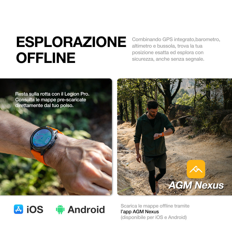 AGM Legion Pro | GPS | Mappe offline | 5ATM | Resistenza all'acqua IP68 | 100+ modalità sportive | Smartwatch