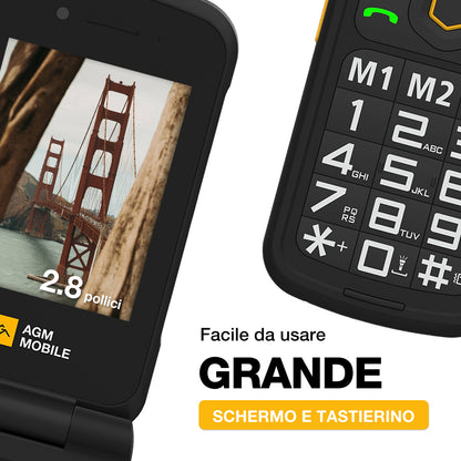 AGM M8 FLIP | Telefono flip robusto 4G | Tasto laterale SOS | Chiamata con un solo clic | Altoparlante potente | Batteria grande | Magazzino negli Stati Uniti
