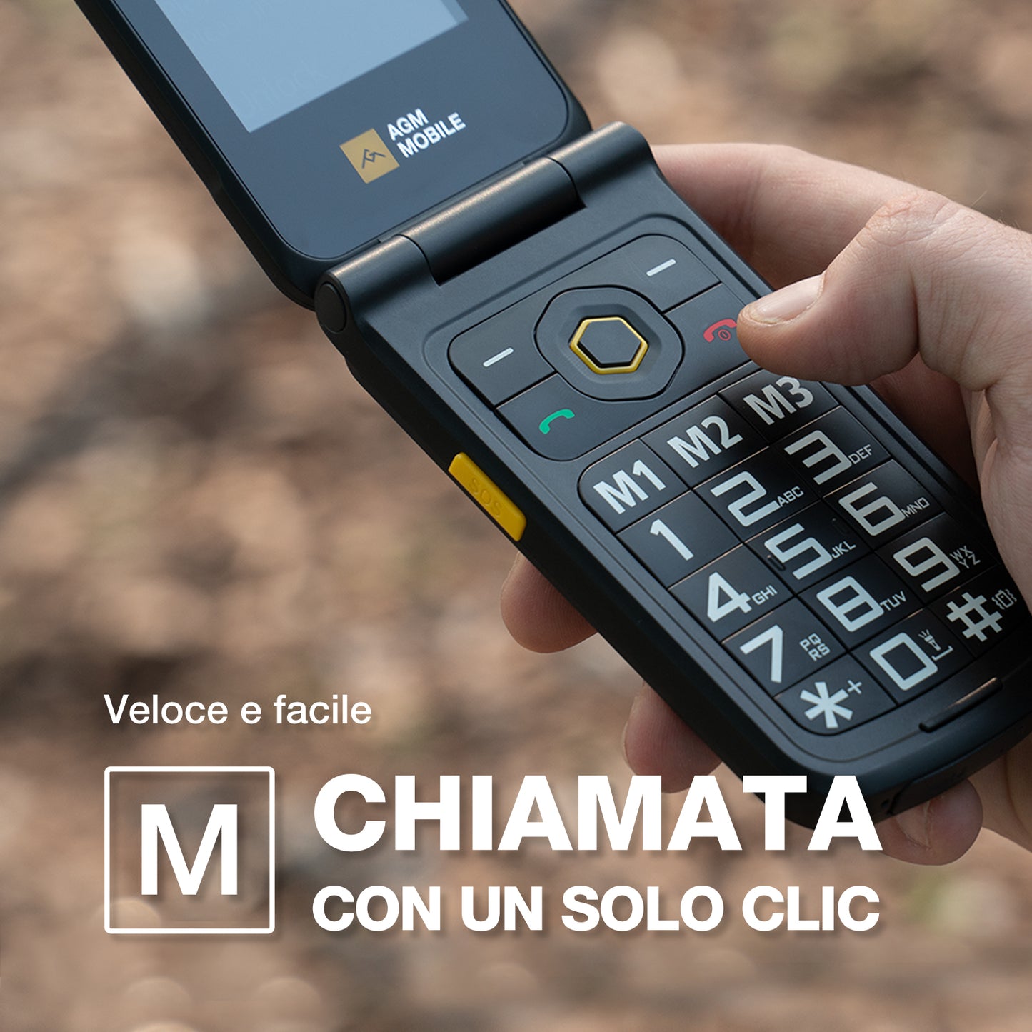 AGM M8 FLIP | Telefono flip robusto 4G | Tasto laterale SOS | Chiamata con un solo clic | Altoparlante potente | Batteria grande | Magazzino negli Stati Uniti