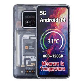 AGM X6 Phantom | Aspetto trasparente | Elegante | Smartphone robusto Octa-Core 5G | Rilevamento della temperatura multi-scena | Pulsante laterale personalizzabile | Fotocamera principale da 50 MP | Android 14