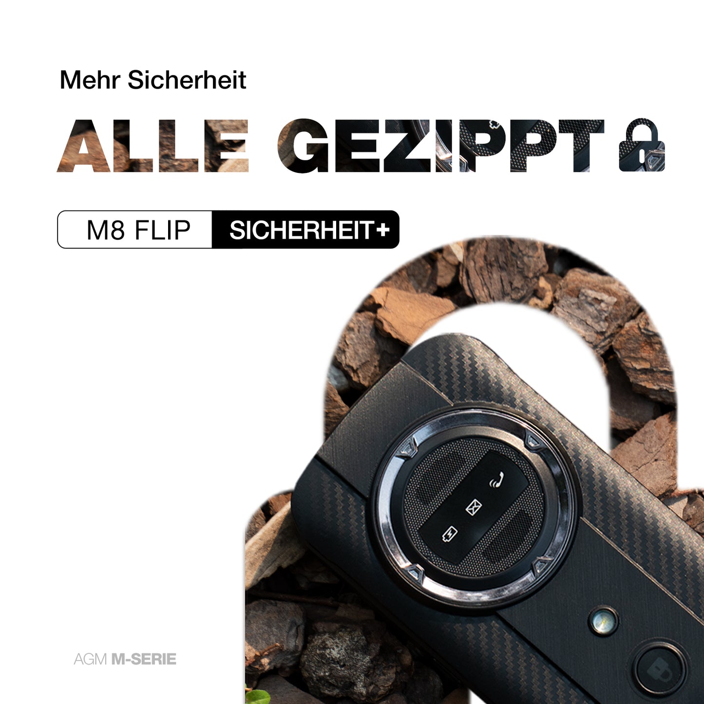 AGM M8 FLIP Security+ | Telefono flip resistente | Dati sicuri | Vulnerabilità ridotte | Nessun tracciamento