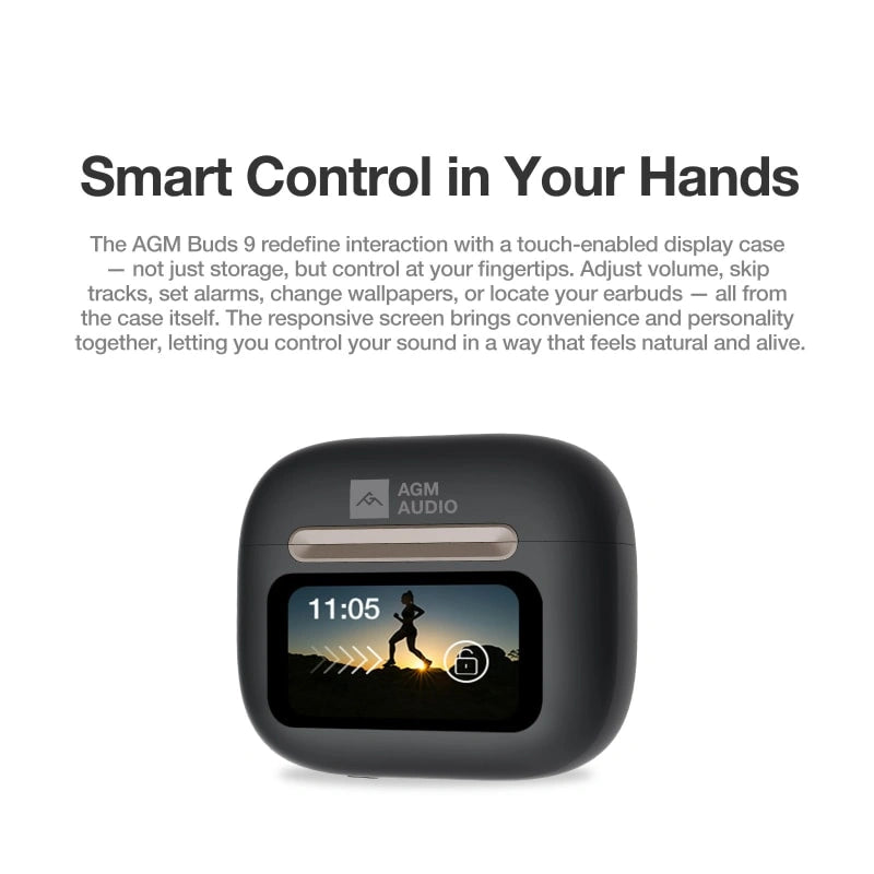AGM Buds 9 | Custodia con Display Touch | Audio Full-Range da 13mm | ANC -25dB | Resistenza all'Acqua IPX4