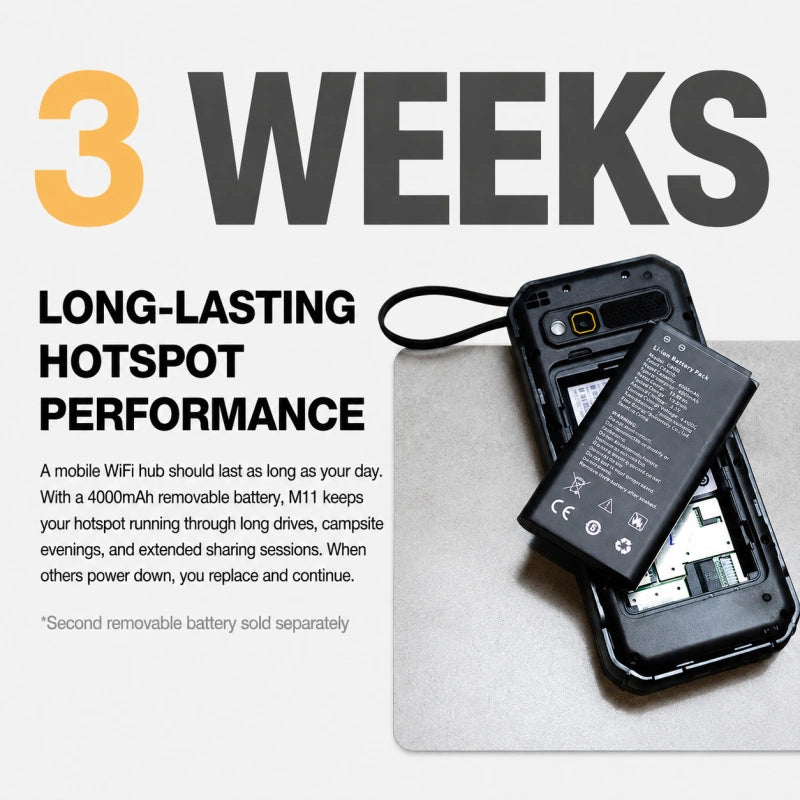 AGM M11 | Telefono MiFi 4G｜Hotspot Wi-Fi portatile｜Batteria da 4000 mAh｜Impermeabile IP68/IP69K｜Ricarica inversa via cavo｜Radio FM｜Jack da 3,5 mm