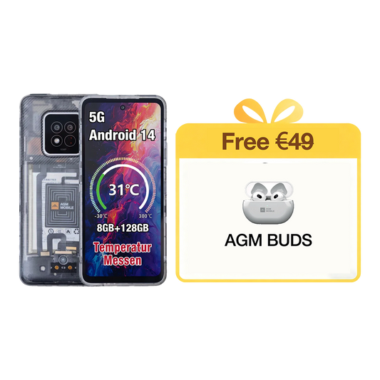 AGM X6 Phantom | Aspetto trasparente | Elegante | Smartphone robusto Octa-Core 5G | Rilevamento della temperatura multi-scena | Pulsante laterale personalizzabile | Fotocamera principale da 50 MP | Android 14