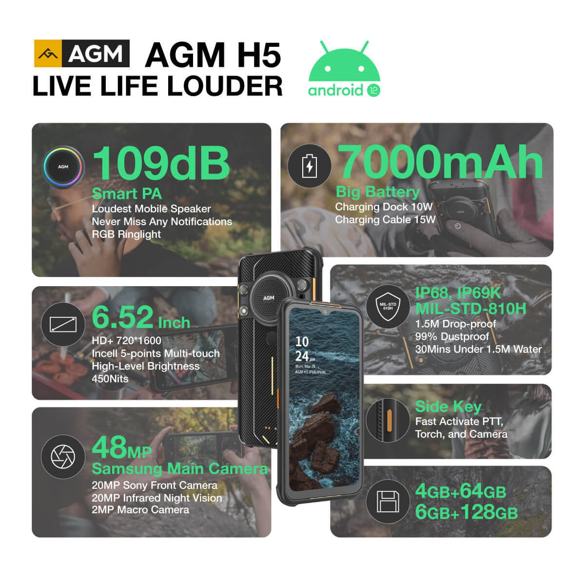 AGM H5 | Cellulare indistruttibile 4G